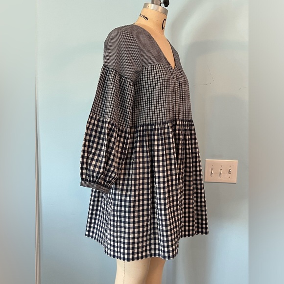 NWT Madewell Seersucker V-Neck Mini Dress in Gingham Check- Medium - Picture 6 of 10
